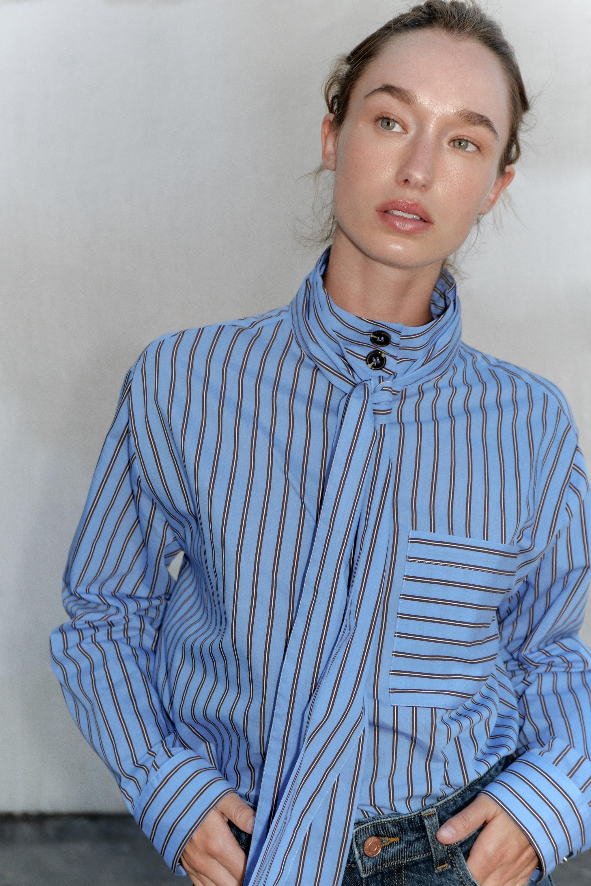 STRIPED TIE-DETAIL SHIRT
